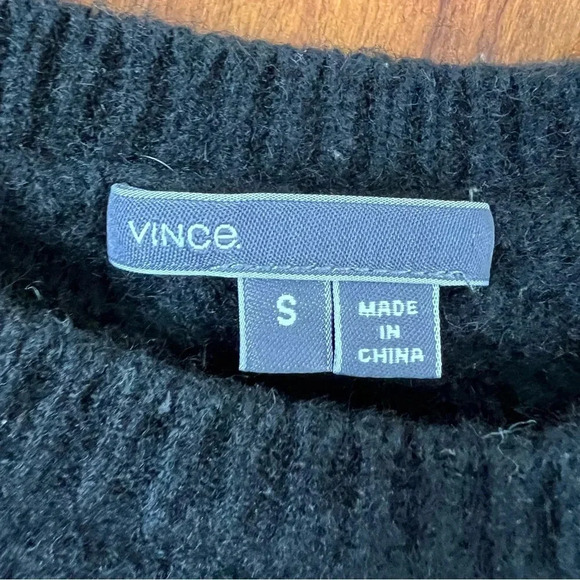 VINCE WOOL YAK YAK PULLOVER Sweater Cable Knit BLACK GREY Size S - Picture 6 of 7